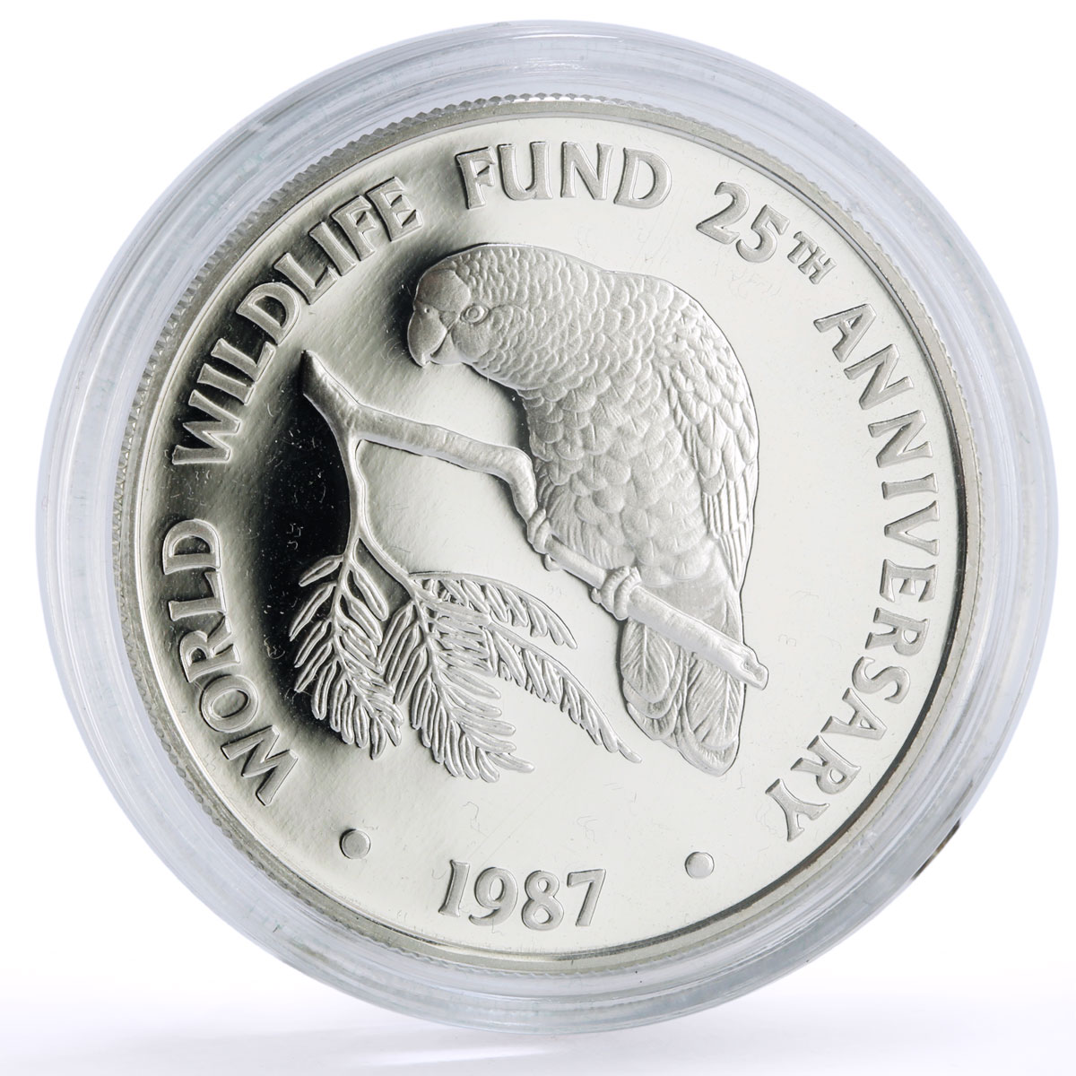 Cayman Islands 5 dollars Conservation Wildlife Amazon Bird Fauna Ag coin 1987