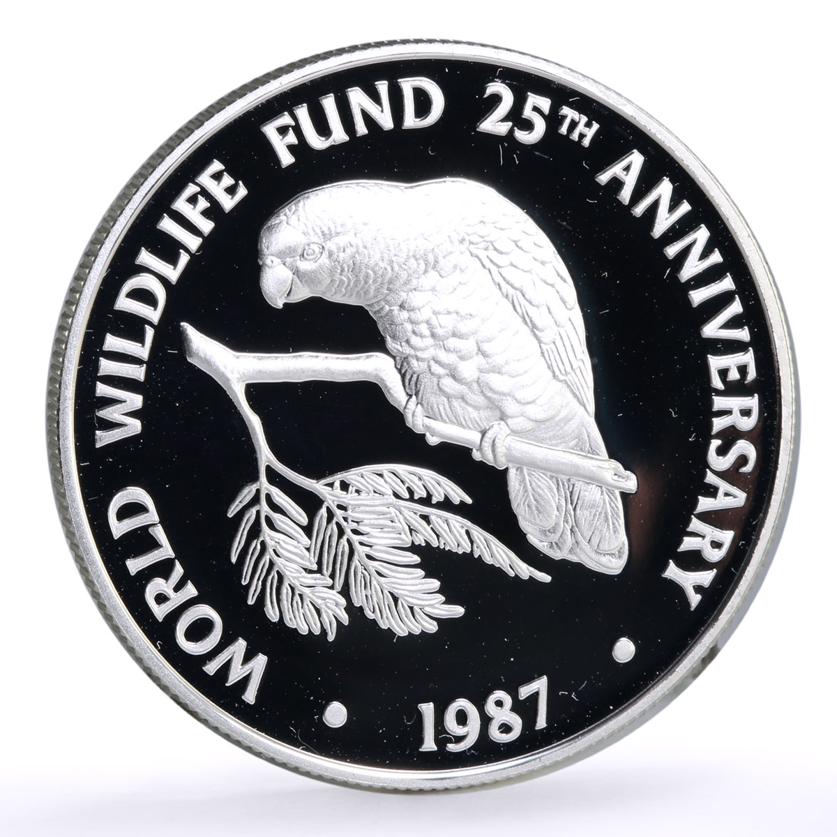 Cayman Islands 5 dollars Conservation Wildlife Amazon Bird Fauna Ag coin 1987