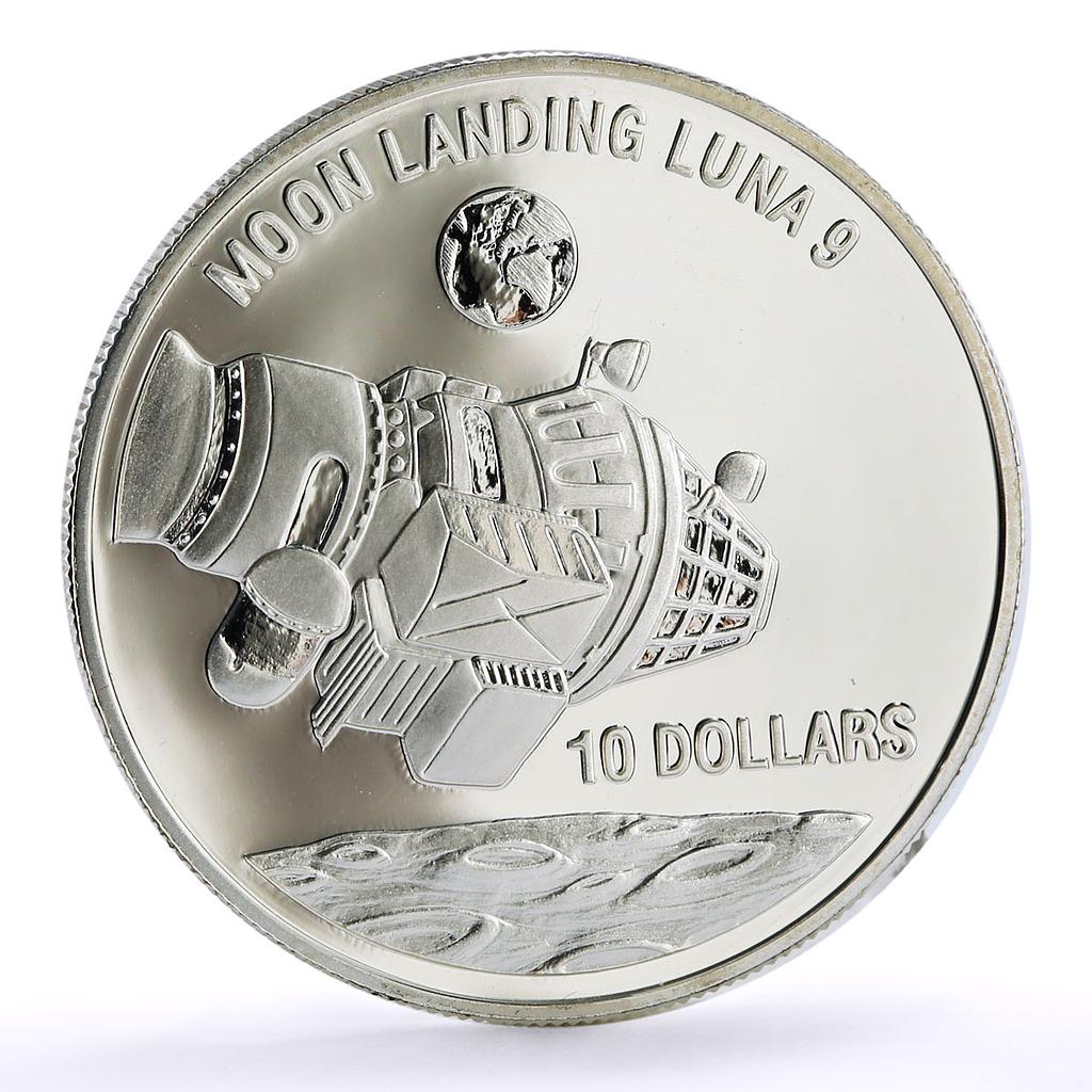 Niue 10 dollars Spaceship Luna 9 Moon Landing Space proof silver coin 1992