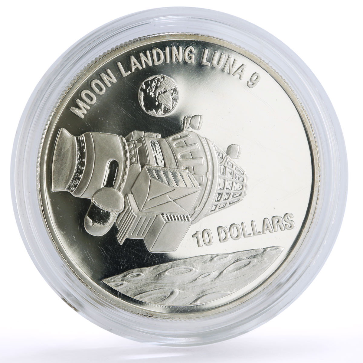 Niue 10 dollars Spaceship Luna 9 Moon Landing Space proof silver coin 1992