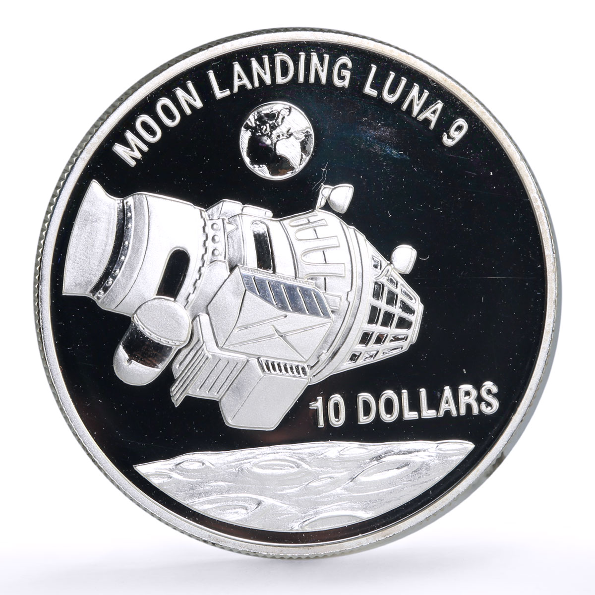 Niue 10 dollars Spaceship Luna 9 Moon Landing Space proof silver coin 1992