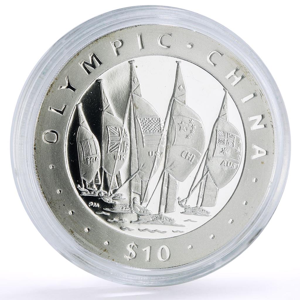 British Virgin Islands 10 $ Beijing Olympic Games Yachting Ships Ag coin 2008