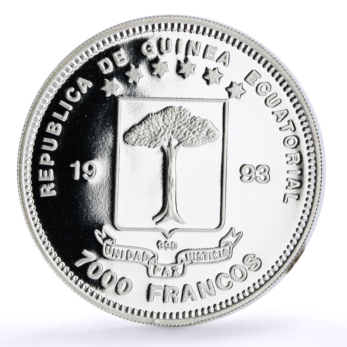Equatorial Guinea 7000 francos Jurassic Dinosaurs Diplodocus silver coin 1993