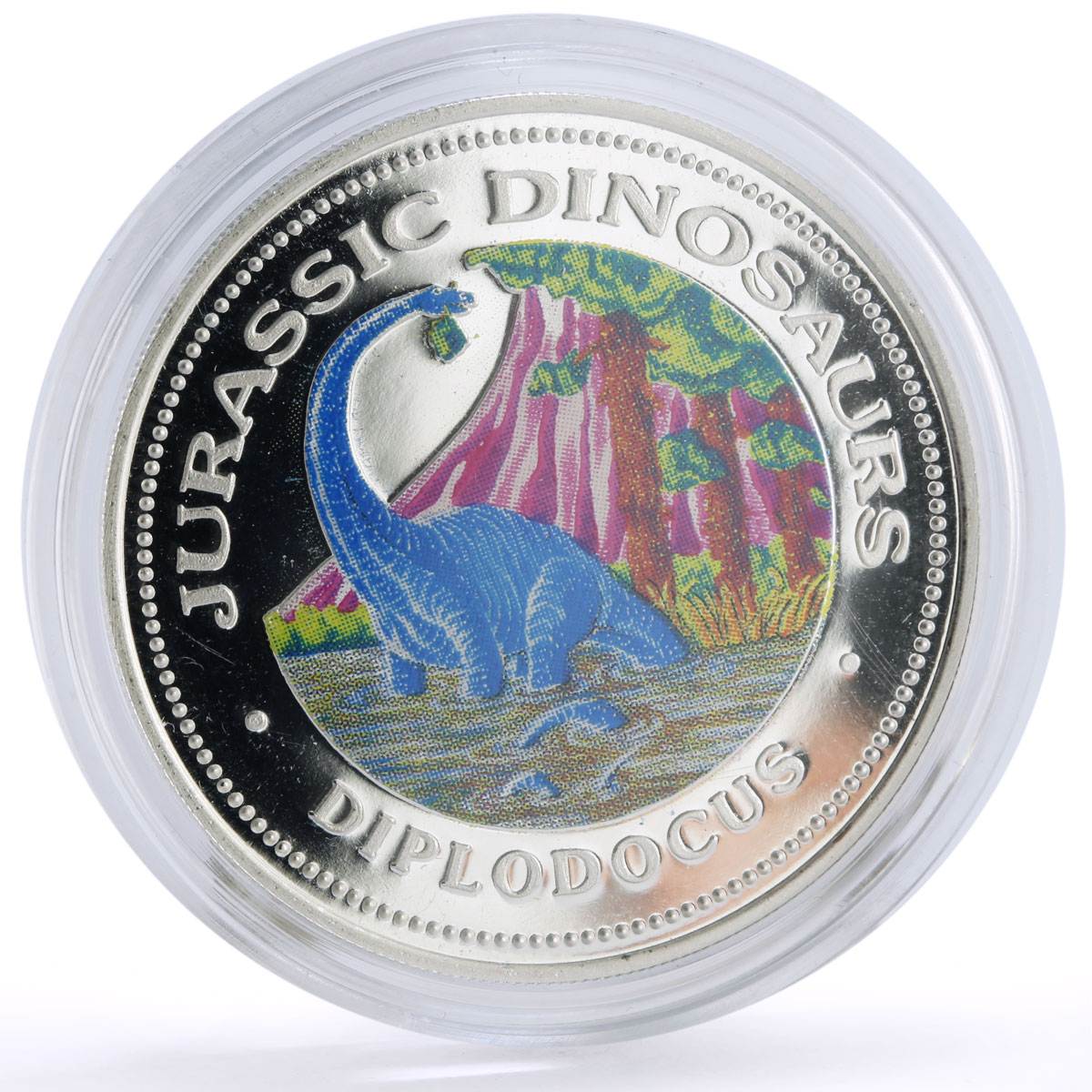 Equatorial Guinea 7000 francos Jurassic Dinosaurs Diplodocus silver coin 1993