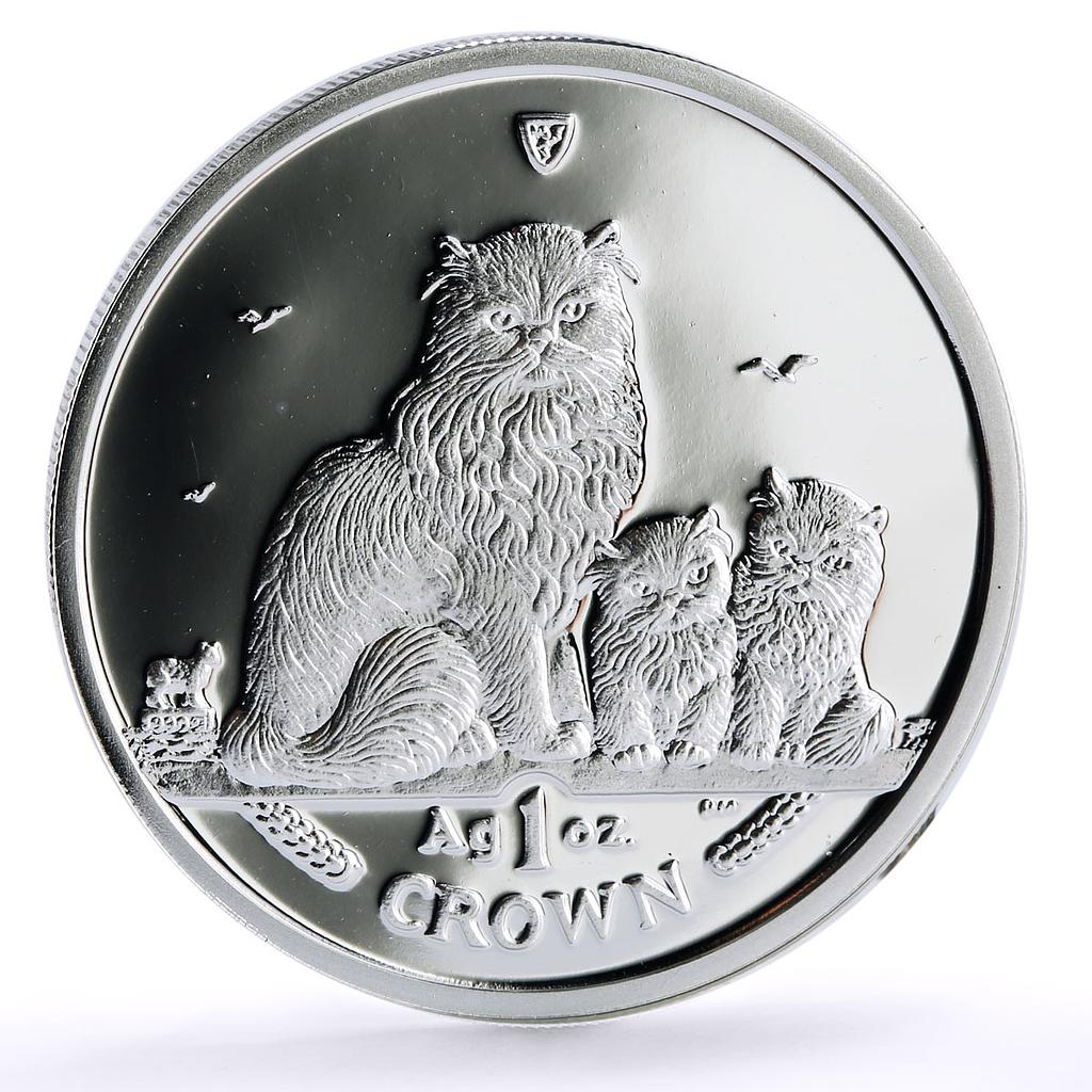 Isle of Man 1 crown Home Pets Himalayan Cat Kitten Animals proof Ag coin 2005