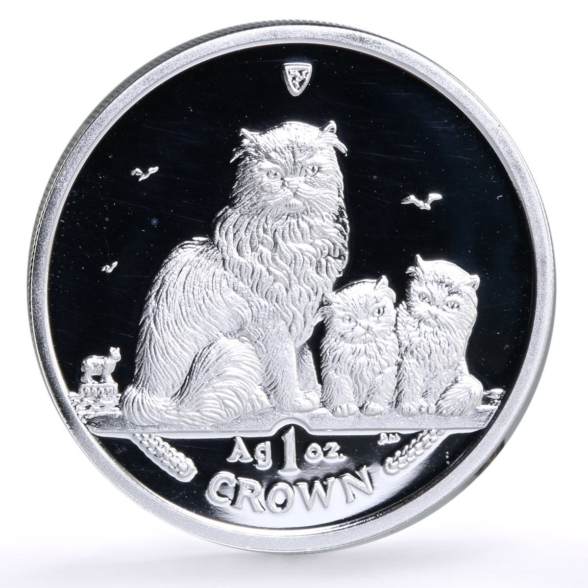 Isle of Man 1 crown Home Pets Himalayan Cat Kitten Animals proof Ag coin 2005