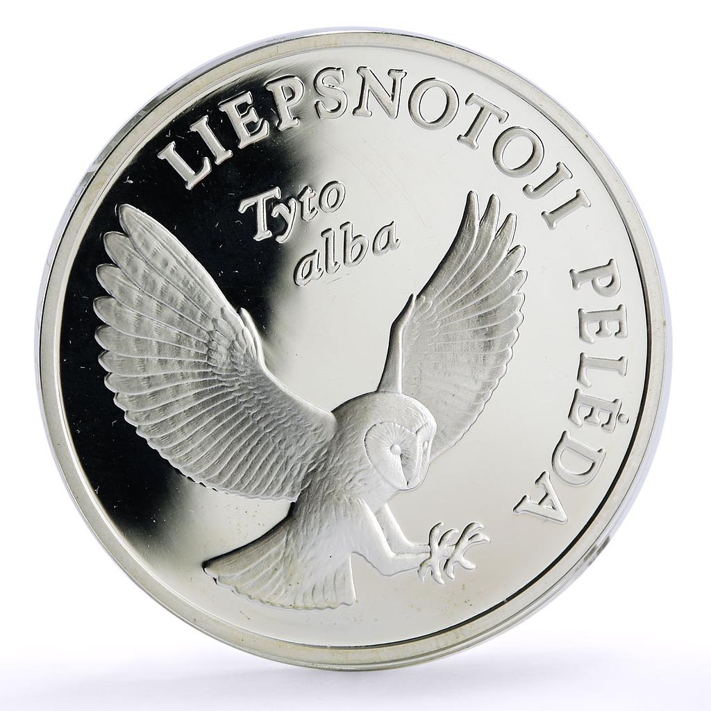 Lithuania 5 litai Conservation Wildlife Barn Owl Bird Fauna silver coin 2002