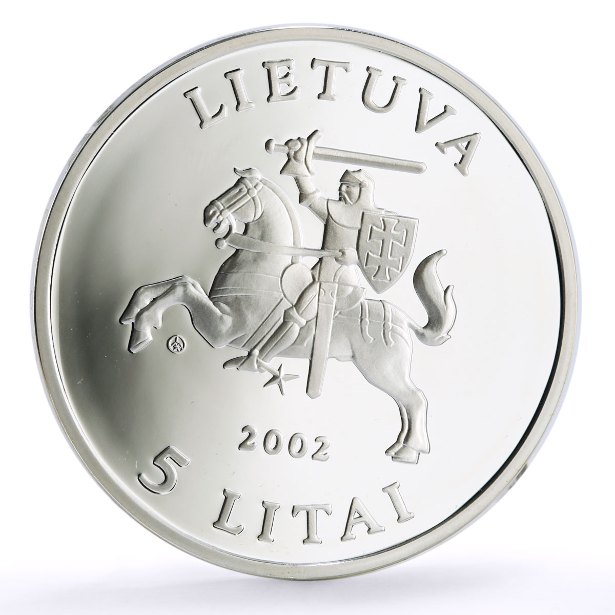 Lithuania 5 litai Conservation Wildlife Barn Owl Bird Fauna silver coin 2002