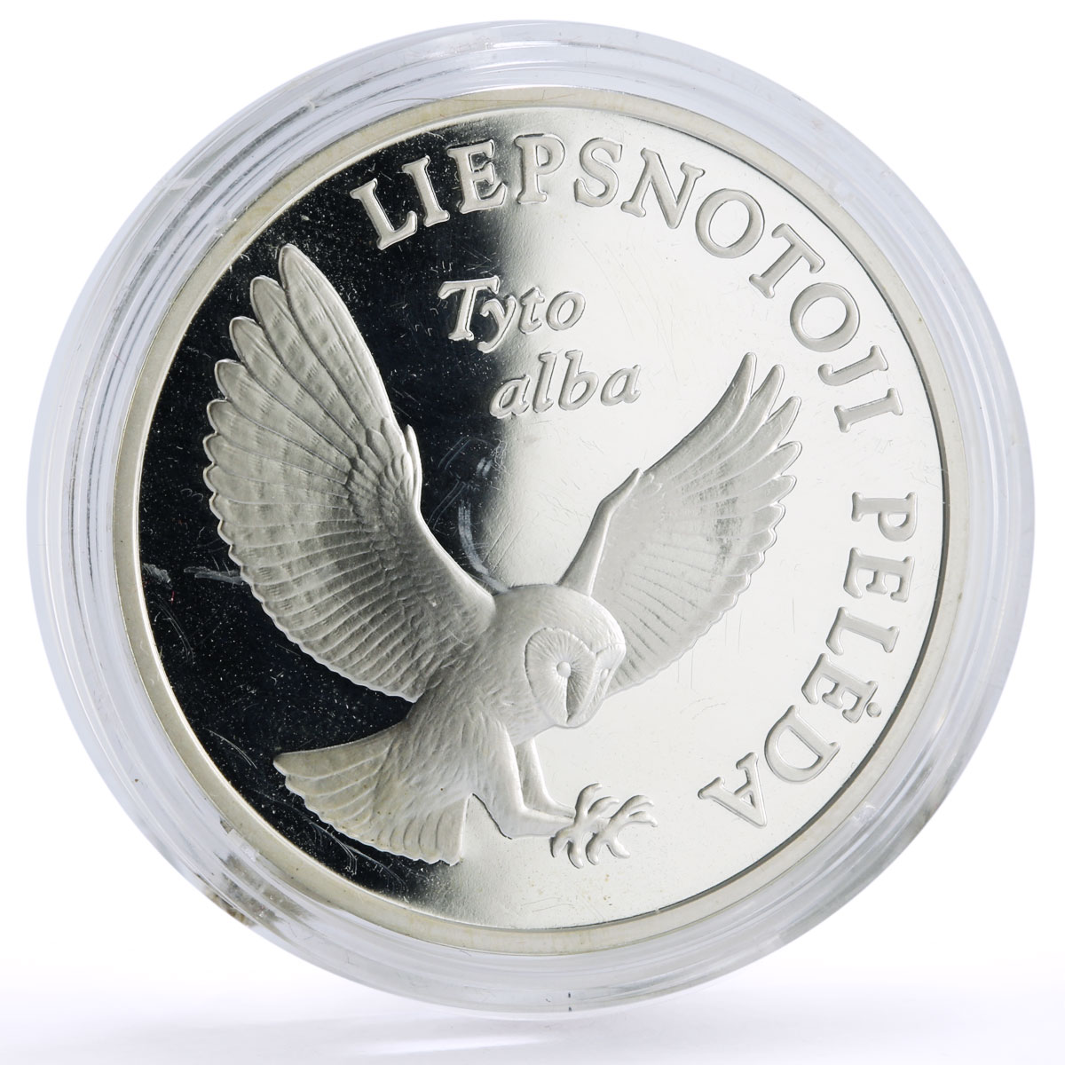 Lithuania 5 litai Conservation Wildlife Barn Owl Bird Fauna silver coin 2002