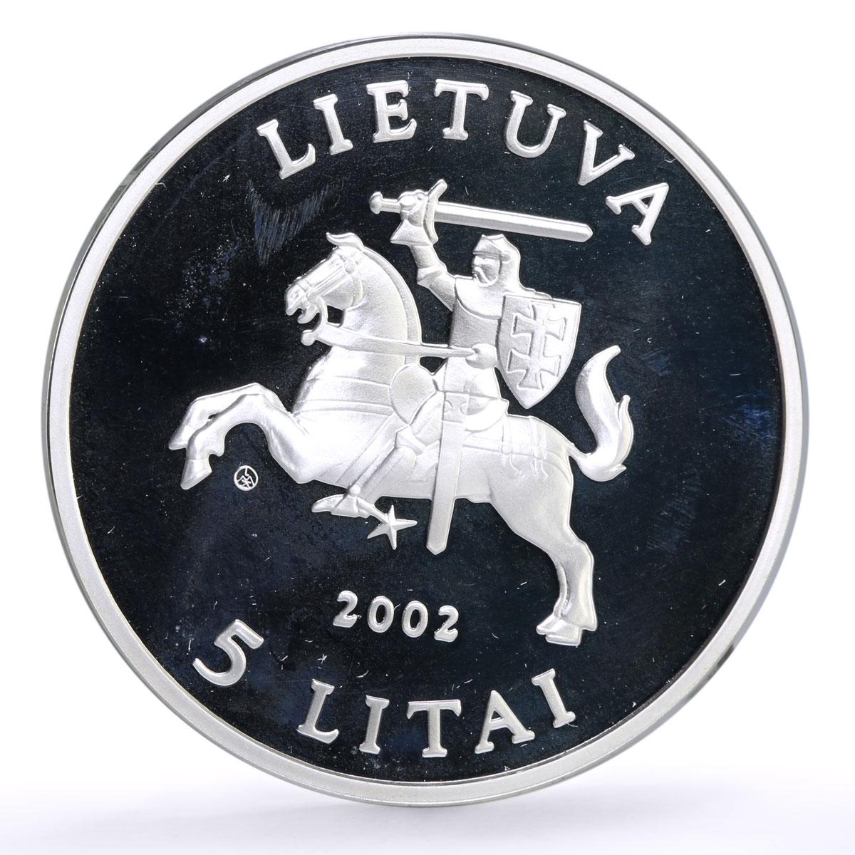 Lithuania 5 litai Conservation Wildlife Barn Owl Bird Fauna silver coin 2002