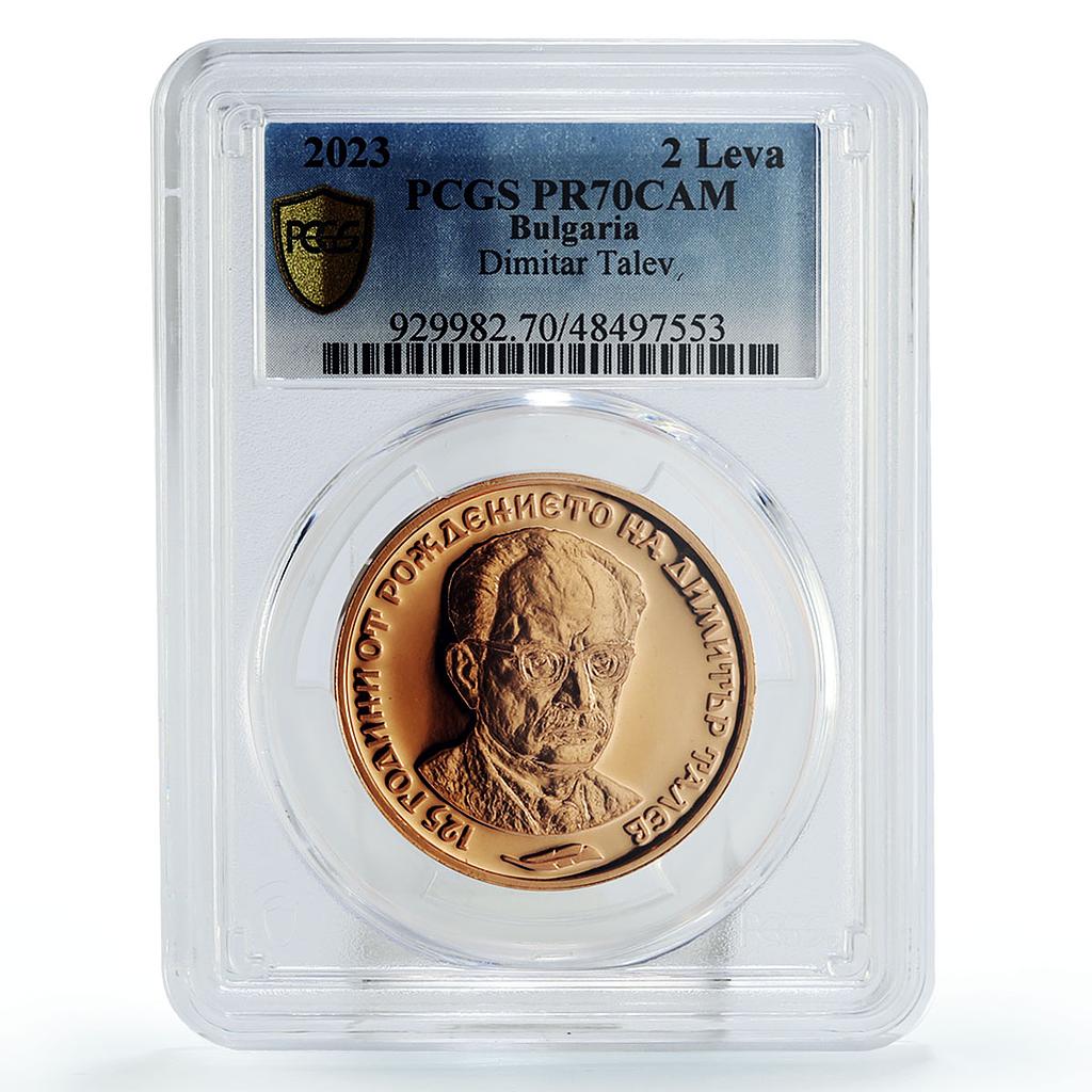 Bulgaria 2 leva Writer Dimitar Talev Literature PR70 PCGS copper coin 2023