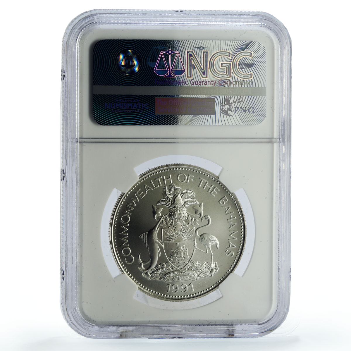 Bahamas 5 dollars Christopher Columbus Discovery KM-132 MS70 NGC Ag coin 1991
