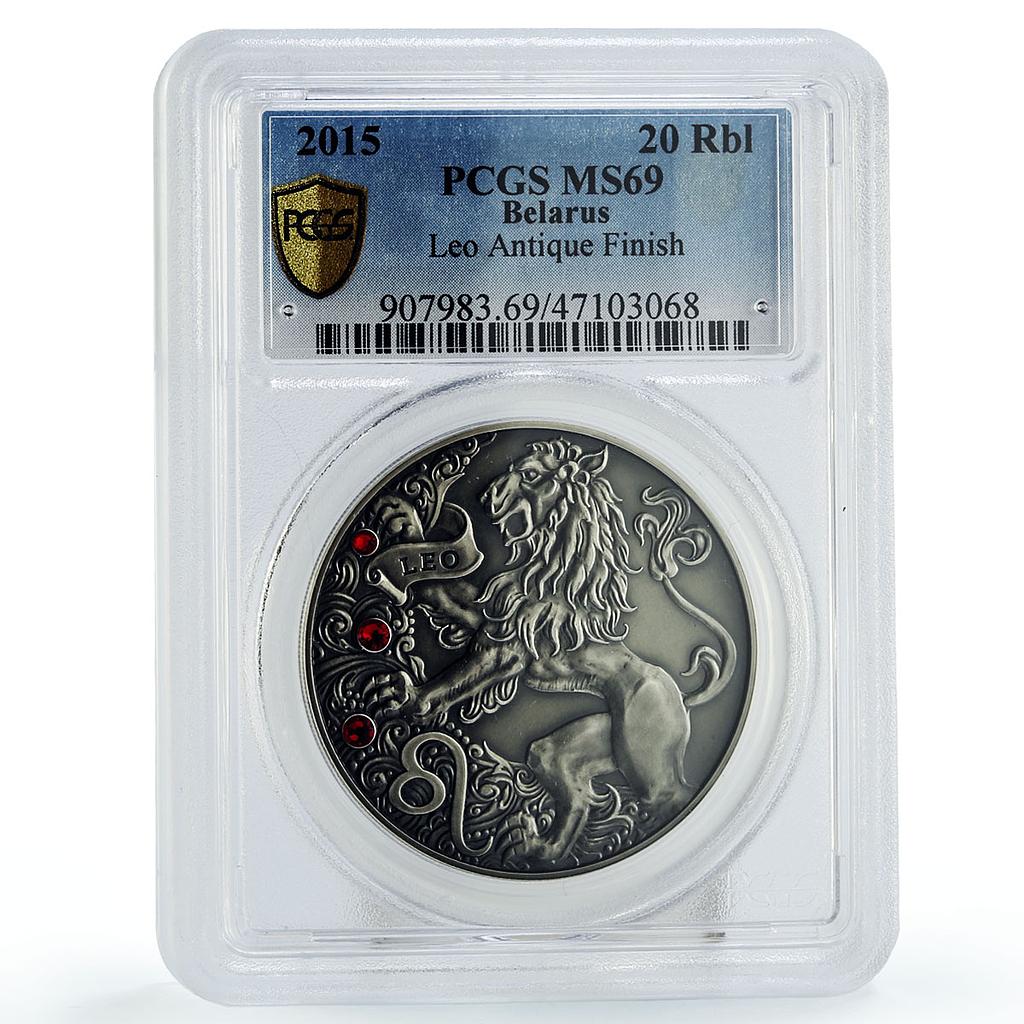 Belarus 20 rubles Zodiac Signs Leo Lion MS69 PCGS silver coin 2015