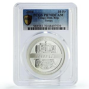 Congo 10 francs Formula One Ferrari Bolids Cars PR70 PCGS silver coin 2004