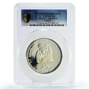 Costa Rica 25 colones Legislation Maternidad Sculpture PR66 PCGS Ag coin 1970