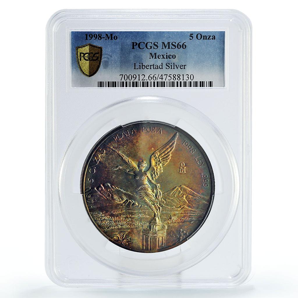 Mexico 5 oz Libertad Angel of Independence MS66 PCGS silver coin 1998
