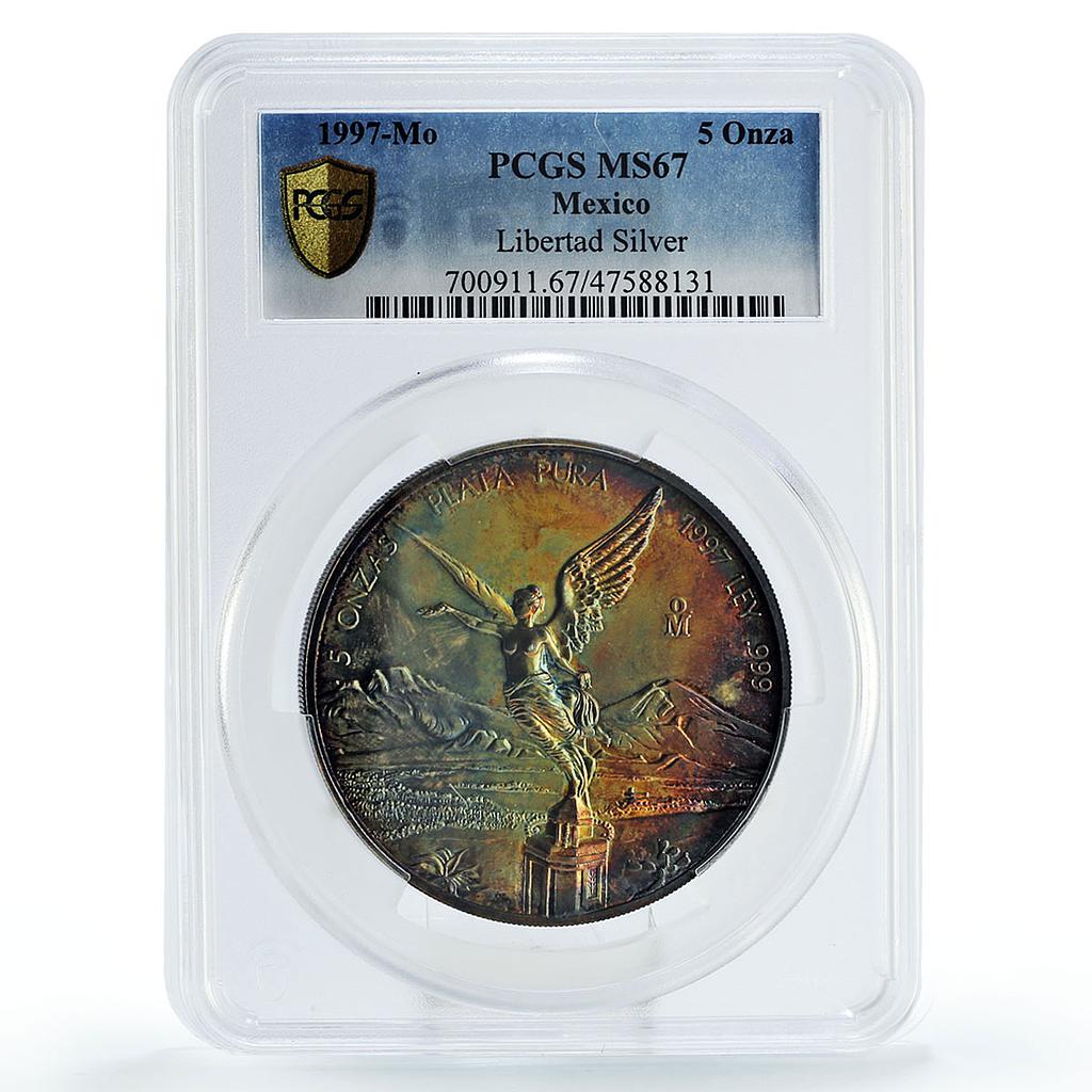 Mexico 5 oz Libertad Angel of Independence MS67 PCGS silver coin 1997