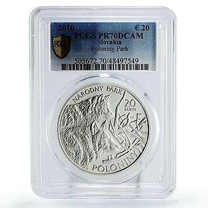 Slovakia 20 euro National Park Poloniny Wolves Fauna PR70 PCGS silver coin 2010