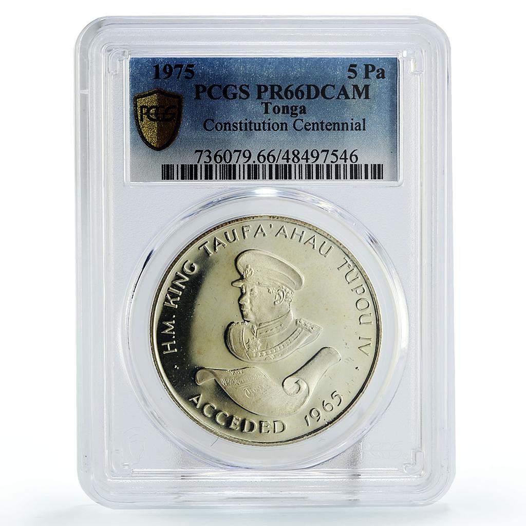 Tonga 5 paanga Constitution Centennial King Tupou IV PR66 PCGS silver coin 1975