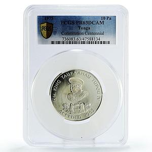 Tonga 10 paanga Constitution Centennial King Tupou IV PR63 PCGS silver coin 1975