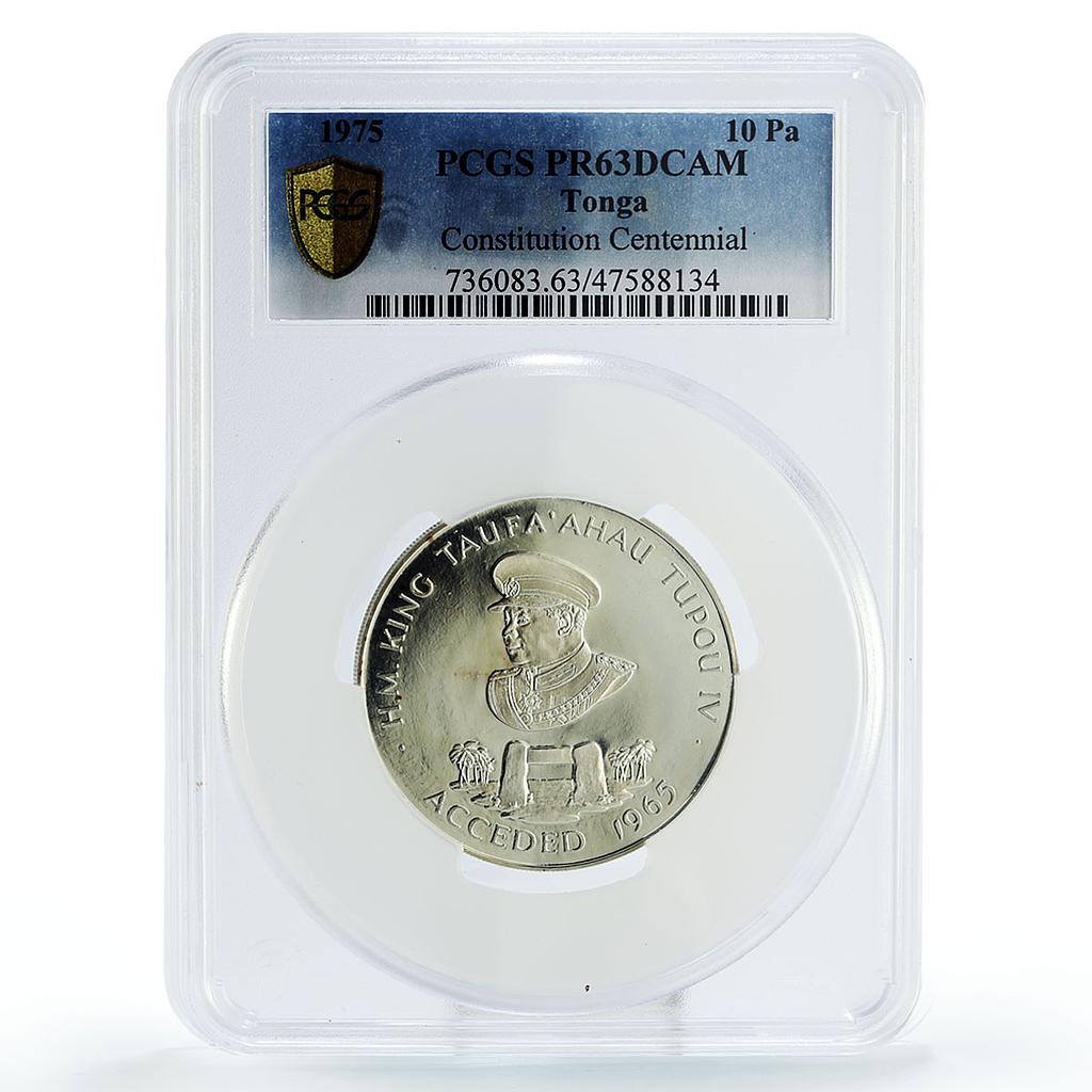 Tonga 10 paanga Constitution Centennial King Tupou IV PR63 PCGS silver coin 1975