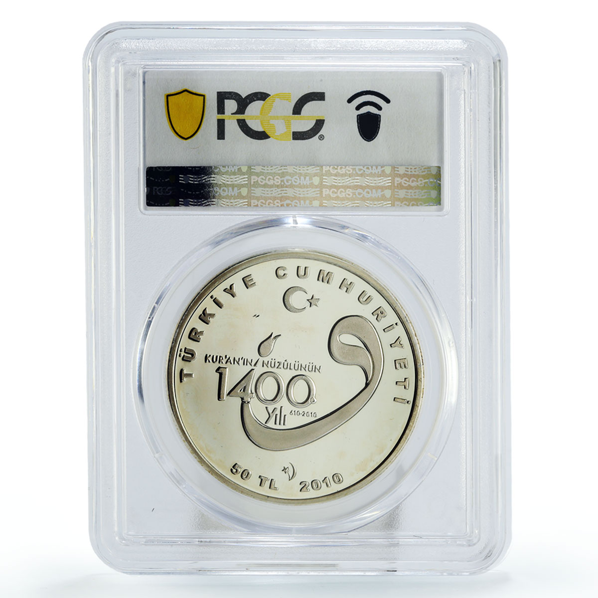 Turkey 50 lira 1400th Anniversary of Koran Literature PR68 PCGS silver coin 2010