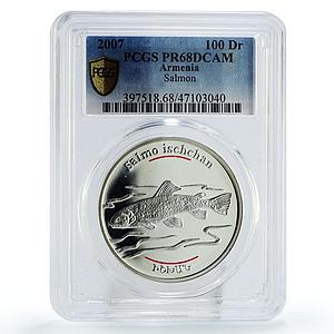 Armenia 100 dram Conservation Red Book Salmon Fish Fauna PR68 PCGS Ag coin 2007