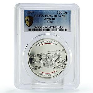 Armenia 100 dram Conservation Red Book Viper Snake Fauna PR67 PCGS Ag coin 2007