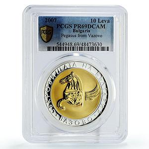 Bulgaria 10 leva Treasures Vazovo Pegasus Horse PR69 PCGS gilded Ag coin 2007