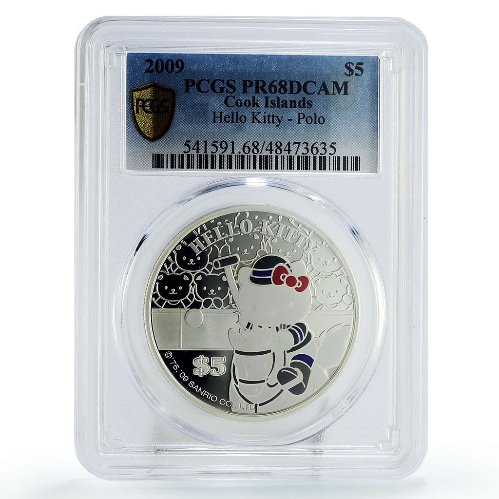 Cook Islands 5 dollars Cartoons Anime Hello Kitty Polo PR68 PCGS Ag coin 2009