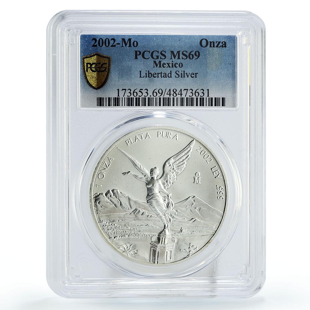 Mexico 1 onza Libertad Angel of Independence MS69 PCGS silver coin 2002