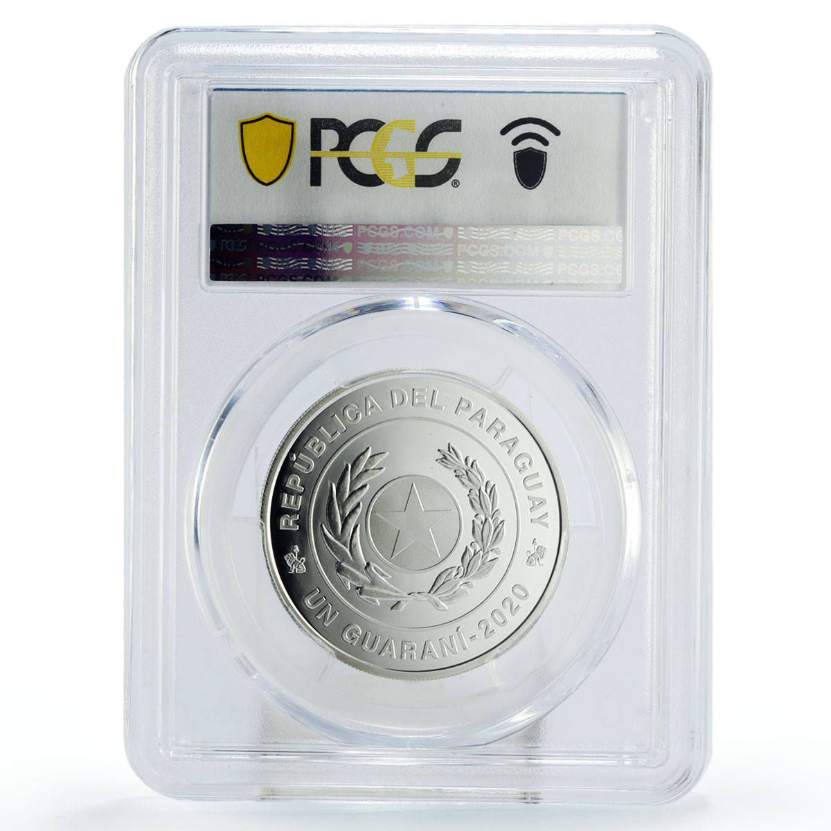 Paraguay 1 guarani Jesuit Reductions Holy Trinity Church PR69 PCGS Ag coin 2020