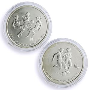 China set of 2 coins 10 yuan Women 1st Football World Championships silver 1991