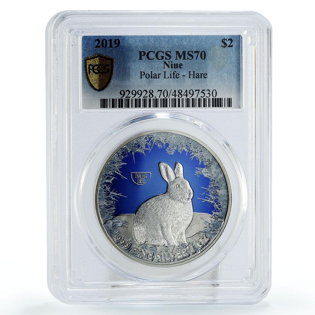 Niue 2 dollars Conservation Wildlife Hare Polar Fauna MS70 PCGS silver coin 2019