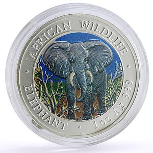 Somalia 1000 shillings African Wildlife Elephant Fauna colored silver coin 2004