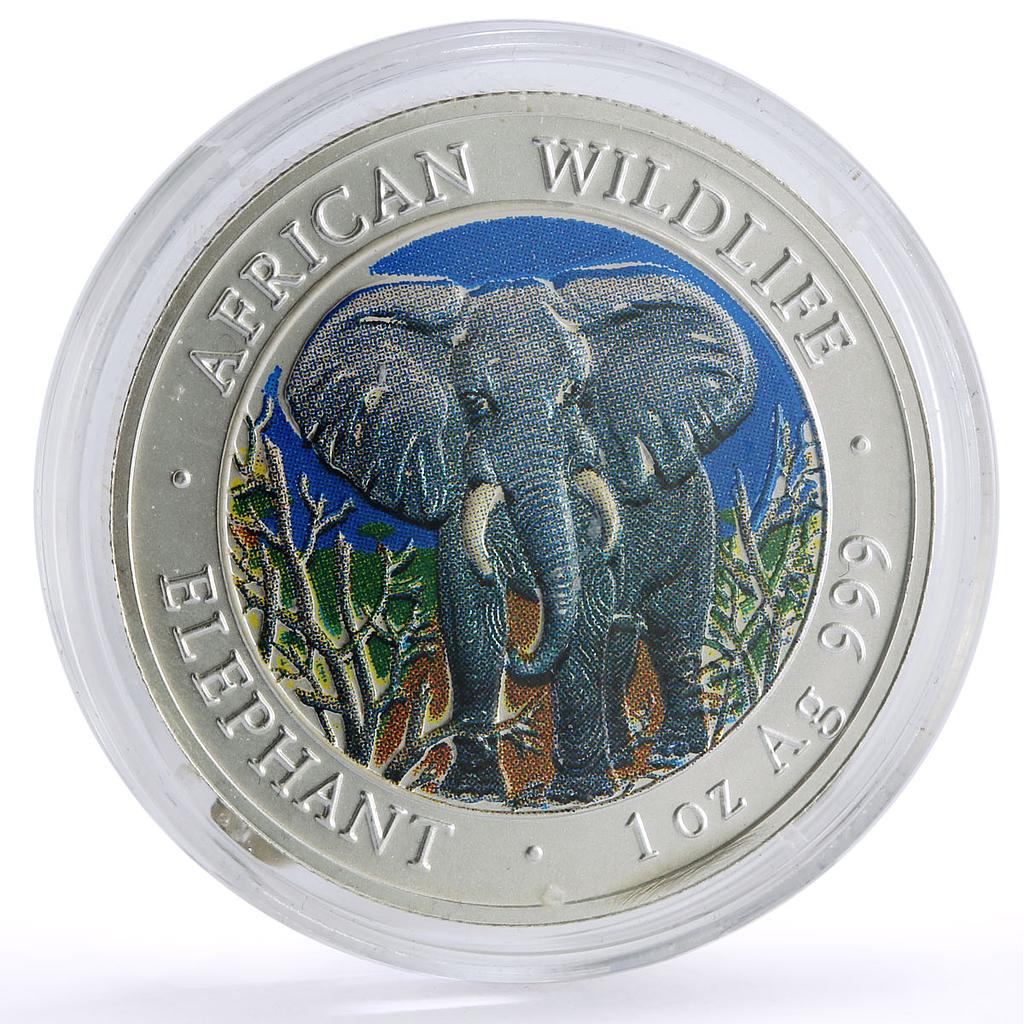 Somalia 1000 shillings African Wildlife Elephant Fauna colored silver coin 2004