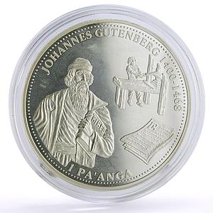 Tonga 1 paanga Johannes Gutenberg Death Printing Literature silver coin 1993