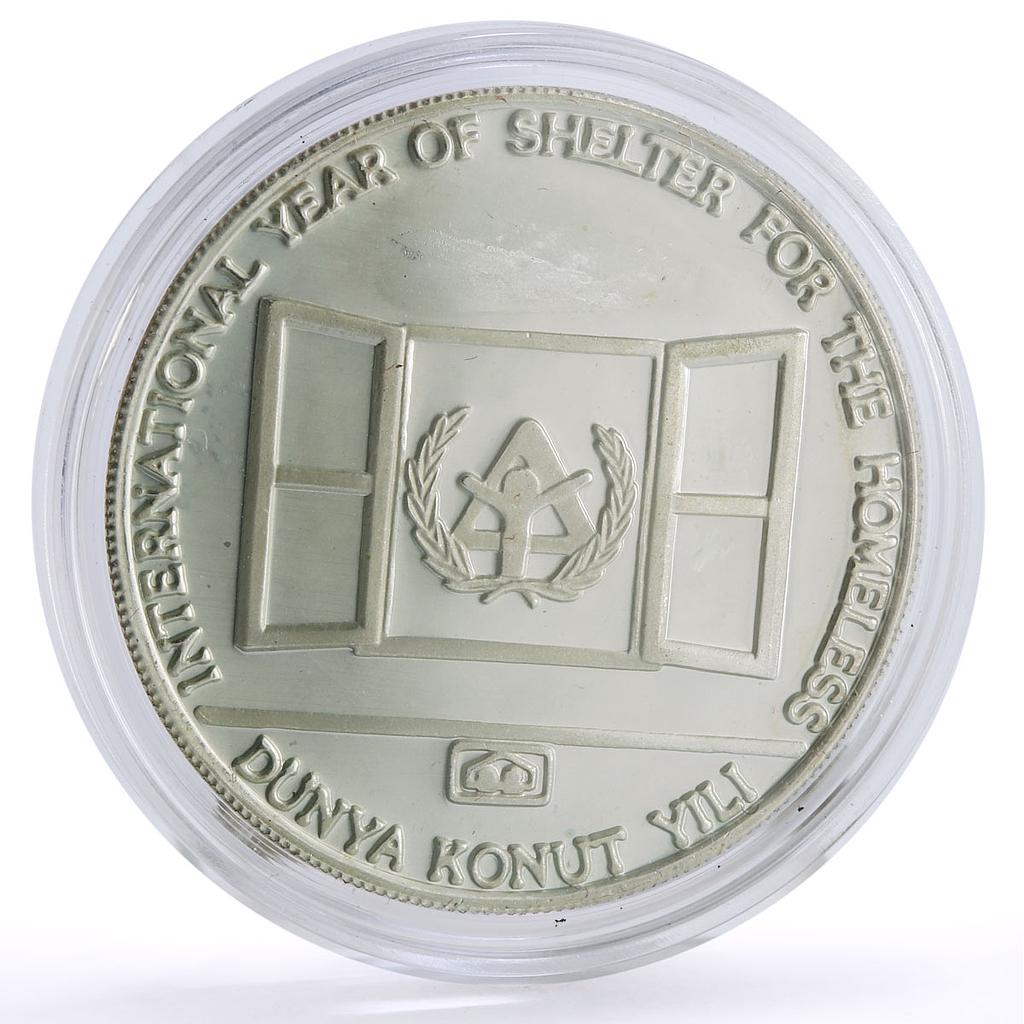 Turkey 10000 lira International Year Shelter for the Homeless silver coin 1987