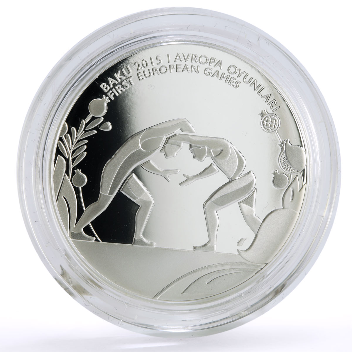 Azerbaijan 5 manat Baku First European Games Wrestling proof silver coin 2015