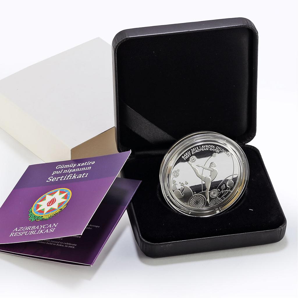 Azerbaijan 5 manat Baku First European Games Gymnastics proof silver coin 2015