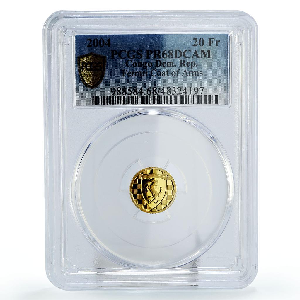 Congo 20 francs Ferrari Coat of Arms Automobiles Cars PR68 PCGS gold coin 2004