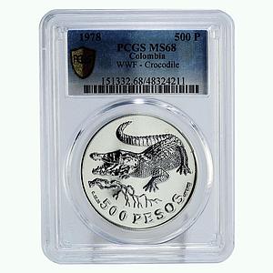 Colombia 500 pesos Endangered Wildlife Crocodile Fauna MS68 PCGS silver 1978