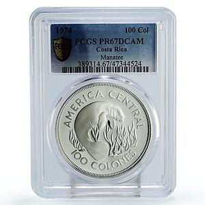 Costa Rica 100 colones Wildlife Conservation Manatee PR67 PCGS silver coin 1974
