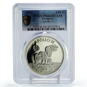 Paraguay 150 guaranies Apollo 11 Mission Eagle Bird Space PR66 PCGS Ag coin 1975