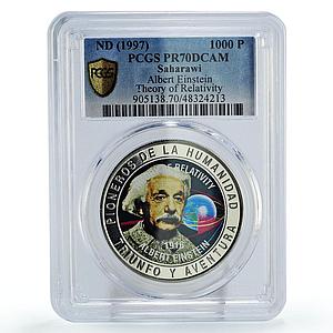 Saharawi 1000 pesetas Albert Einstein Relativity Theory PR70 PCGS CuNi coin 1997