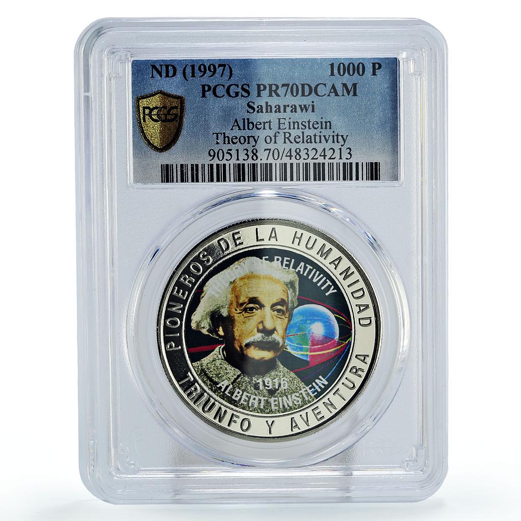 Saharawi 1000 pesetas Albert Einstein Relativity Theory PR70 PCGS CuNi coin 1997