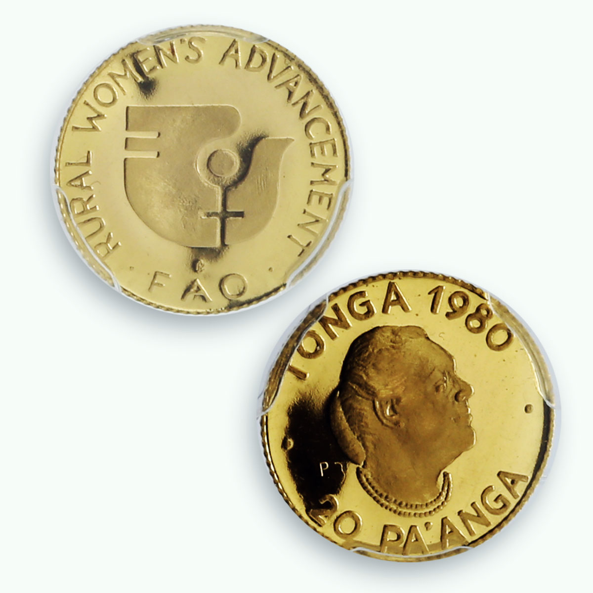 Tonga 20 paanga FAO Food Day Rural Women's Advancement PR67 PCGS gold coin 1980