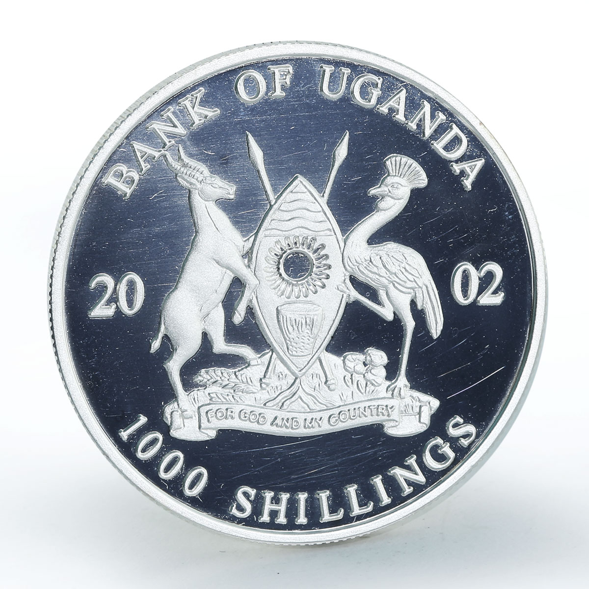 Uganda 1000 shillings World of Football proof silver coin 2002