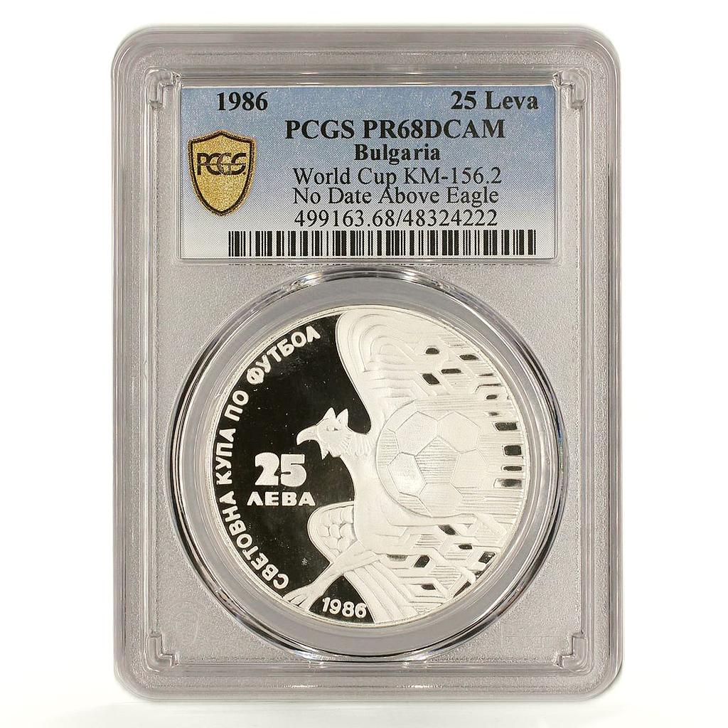 Bulgaria 25 leva Football World Cup KM-156.2 No Date PR68 PCGS silver coin 1986