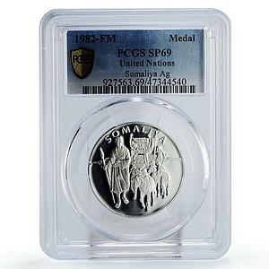 Somalia United Nations UN Transportation Camel Fauna SP69 PCGS silver medal 1982